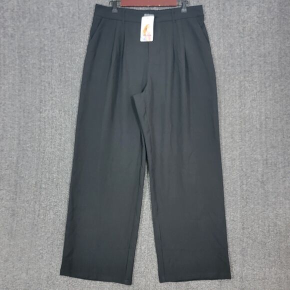 Pretty Garden Pants Womens XL Black Pleated Relaxed Fit Wide Leg Elastic Waist - Picture 1 of 13